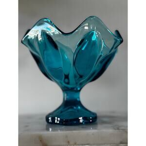 Vintage Fenton Colonial Blue Compote Candy Dish | Abstract Ruffled Candy Dish
